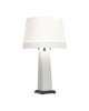 Draper Table Lamp in White Lacquer Linen and Oil Rubbed Bronze and White Linen Shade