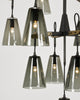21 Light in Patinated Steel with Light Antique Brass and Smoke Glass