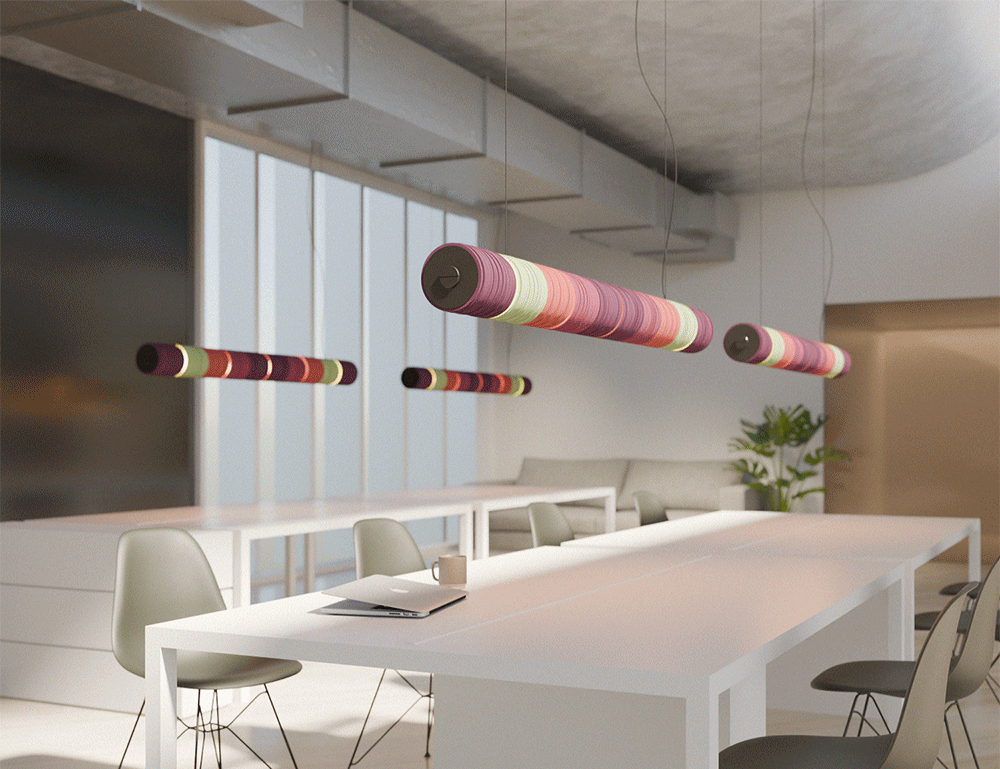 Office conference room with Stackable hanging lighting